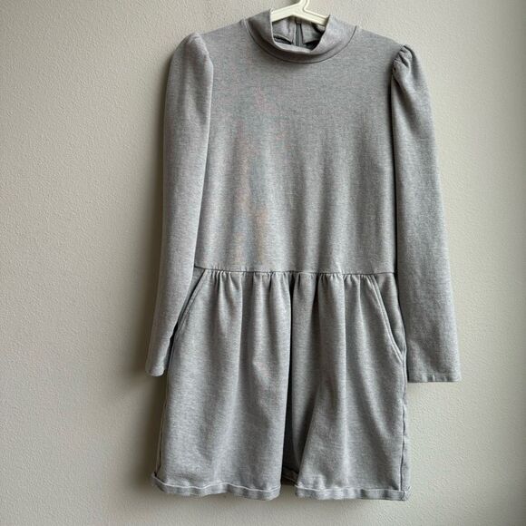 Rebecca Taylor Gray High Neck Casual Long Sleeve Mini Dress Size XL Fit & Flare - Picture 3 of 12